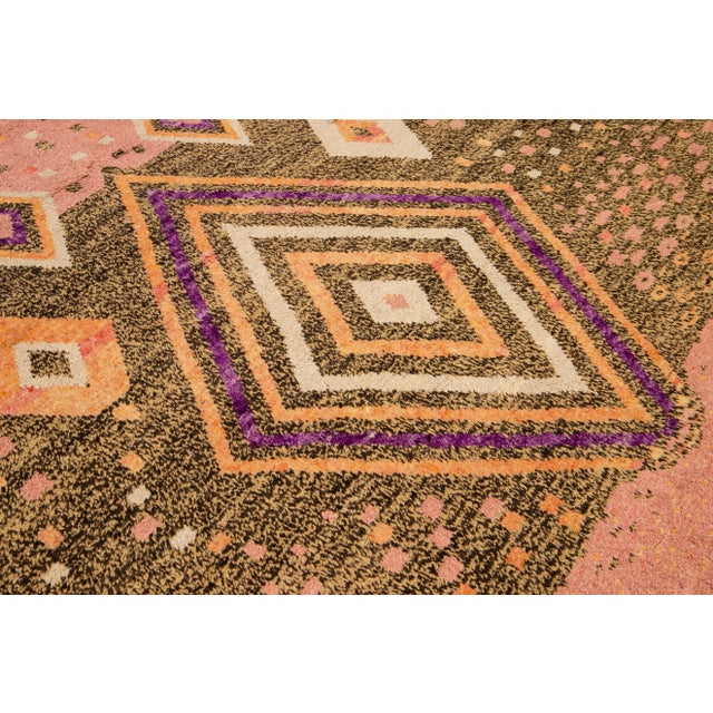 Purple Modern Moroccan Style Handmade Geometric Designed Peach Boho Wool Rug For Sale - Image 8 of 9