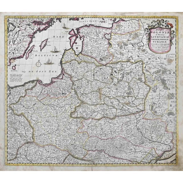 Regni Poloniae et Ducatus Lithuaniae Map Etching by Frederick de Wit, 1680s For Sale