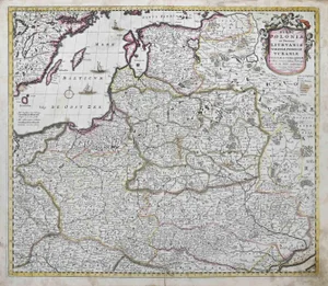 Regni Poloniae et Ducatus Lithuaniae Map Etching by Frederick de Wit, 1680s