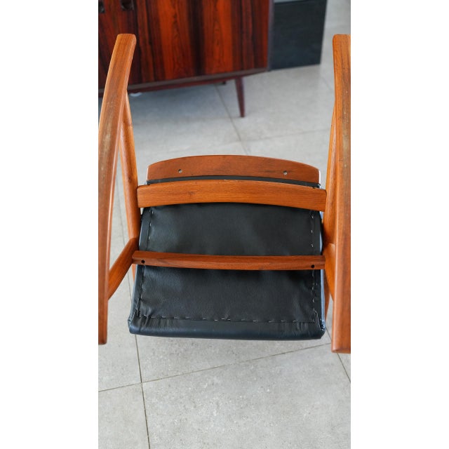 1960s Attributed to Benny Linden Danish Teak Rocking Chair | Reupholstered Black Leather For Sale - Image 13 of 13