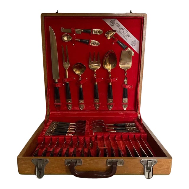 Vintage James Thailand Buddha Bronze Brass Flatware Set- 36 Pieces For Sale