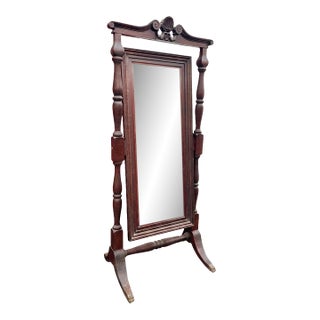 Massive Late 1800s Mahogany Cheval Mirror For Sale