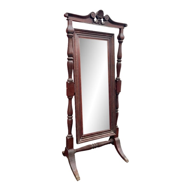 Massive Late 1800s Mahogany Cheval Mirror For Sale