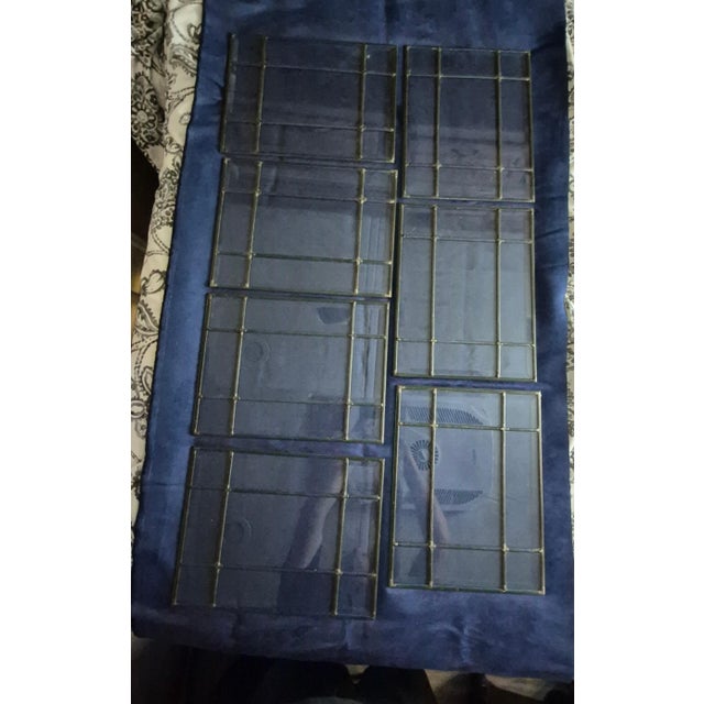 Traditional Set of 7 Vintage Faux-Leaded Clear Glass Architectural Panels For Sale - Image 3 of 8