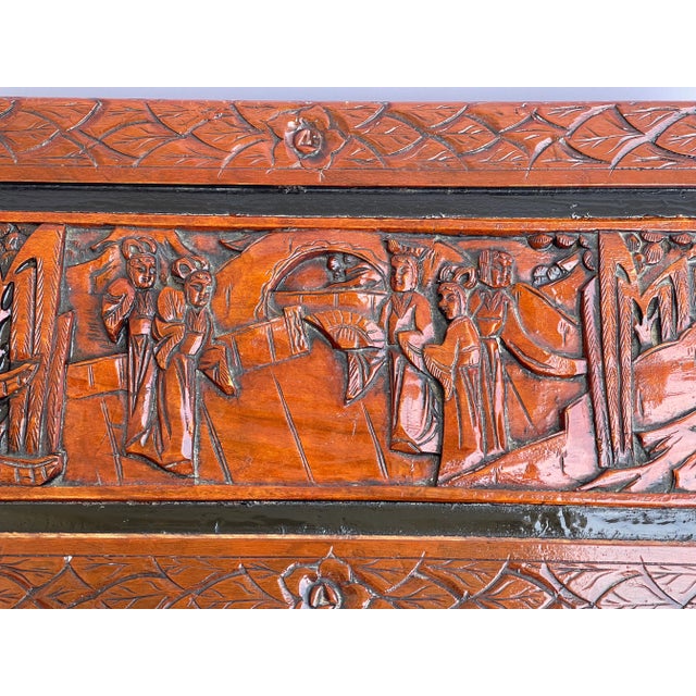 Chinese Teduced- Antique Chinese Handcarved Chest Trunk For Sale - Image 3 of 7