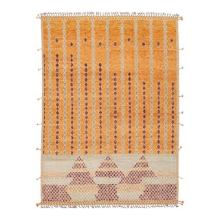Contemporary Moroccan Style Geometric Wool Area Rug in Saffron, Ochre & Burgundy For Sale