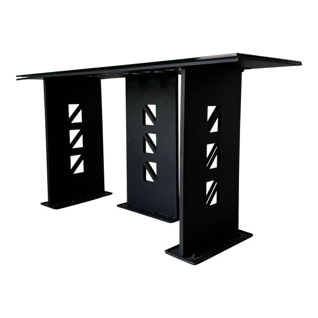 80's Postmodern Italian Design Geometric Console Table W/ Glass Top For Sale