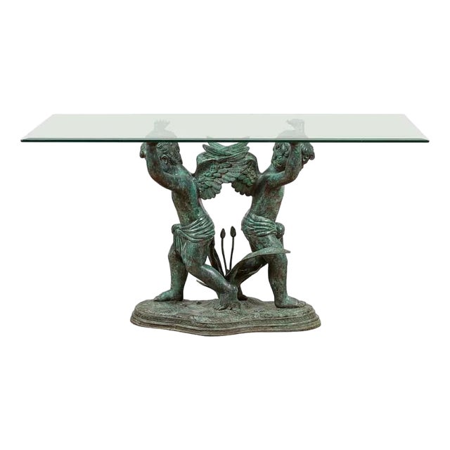 1960s Greco-Roman Style Bronze Double Cherub Table Base For Sale