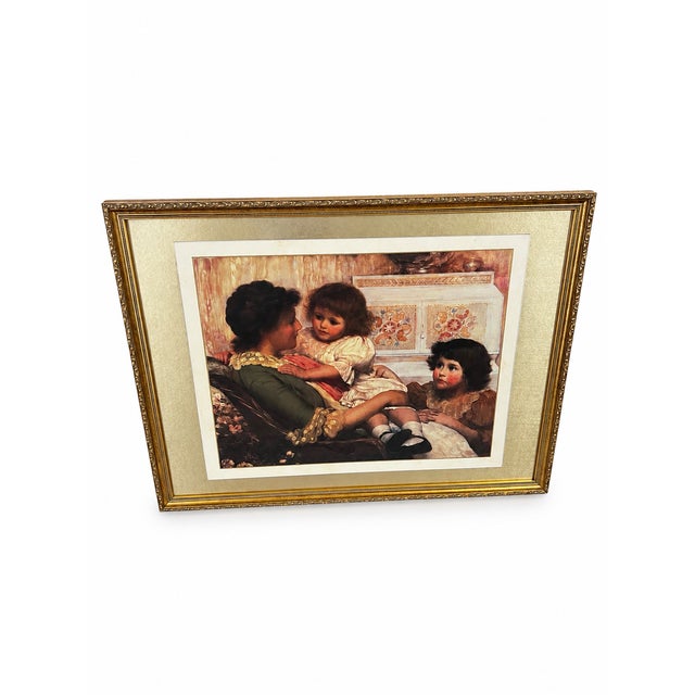 Wood Traditional Mother and Children Figurative Print in Ornate Gold-Tone Frame For Sale - Image 7 of 10