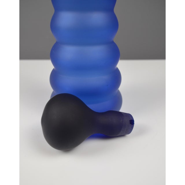 1980s Postmodern Sculptural Cobalt Blue Frosted Art Glass Bottle, 1980s For Sale - Image 5 of 9