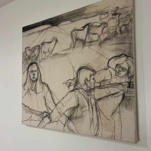 20th Century American Artist Joan King Pastel and Charcoal in Canvas Titled Passive Resistance 2 Signed on Verso For Sale - Image 10 of 12