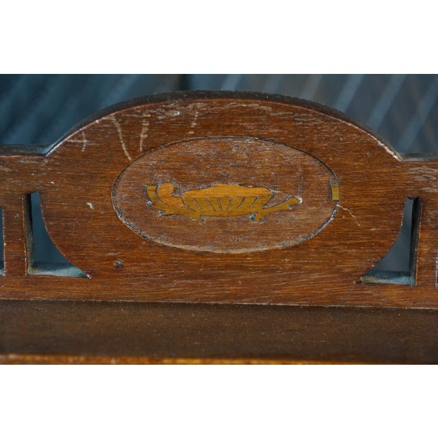 Antique Edwardian Walnut Neoclassical Inlaid Washstand Cabinet With Marble Top & Mirror For Sale - Image 6 of 18