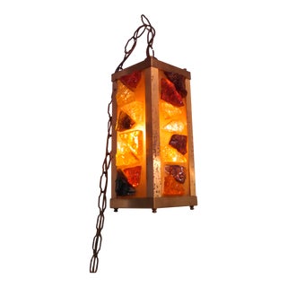 Mid-Century Rock Chunk Hanging Lamp For Sale