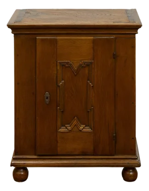 Italian 1820s Small Oak Cabinet with Single Door and Geometric Carved Motif