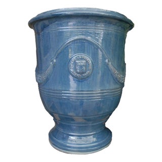 French Anduze Planter Blue 15” X 17” by La Madeleine For Sale