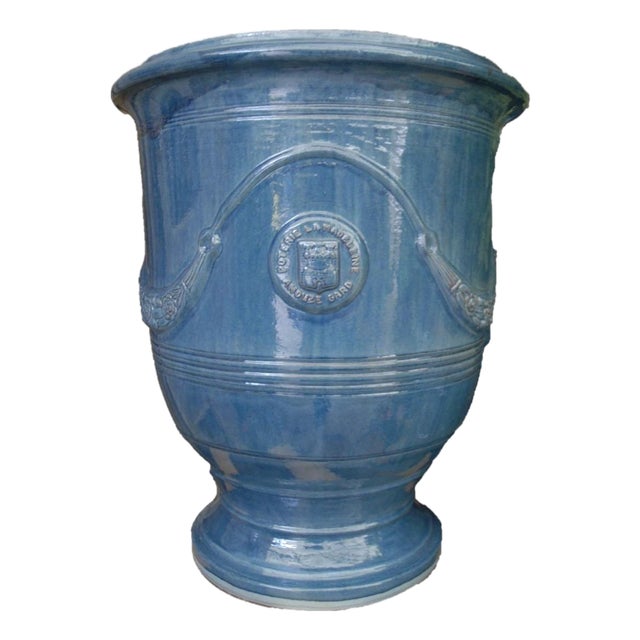 French Anduze Planter Blue 15” X 17” by La Madeleine For Sale