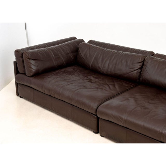 Late 20th Century Stendig Brown Leather Three-Seat Sofa For Sale - Image 5 of 9