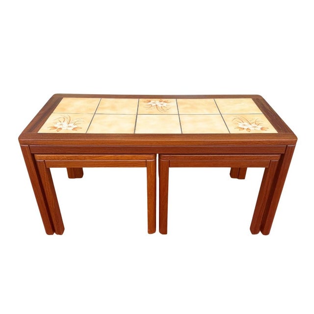 Mid 20th Century Danish Teak & Tile Coffee Table Nest For Sale - Image 9 of 9