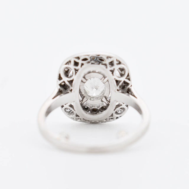 2000 - 2009 Art Deco Style Double Halo Engagement Ring, Platinum and Diamonds, Size 3.5 For Sale - Image 5 of 5