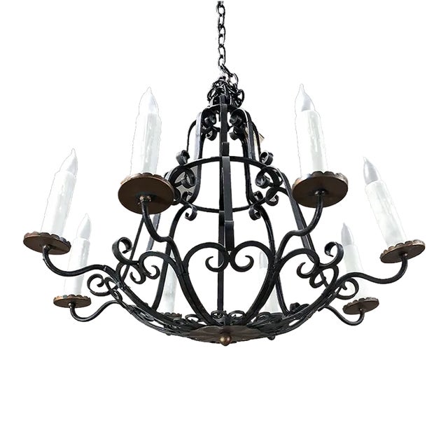 Antique Country French Wrought Iron Chandelier For Sale