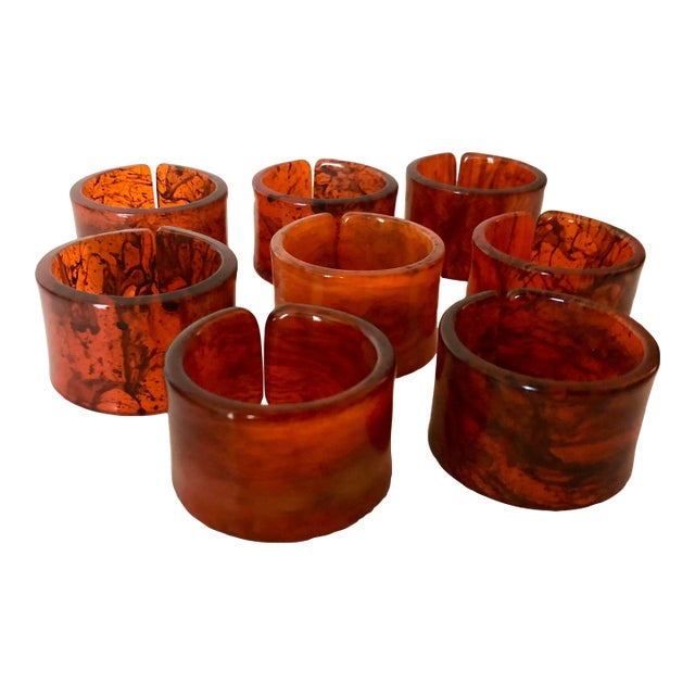 Vintage Tortoise Motif Lucite Napkin Rings - Set of 8 For Sale