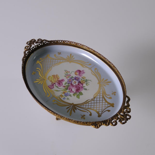 Vintage Porcelain Centerpiece with Gilded Bronze Frame from Limoges, 1950s For Sale - Image 3 of 18