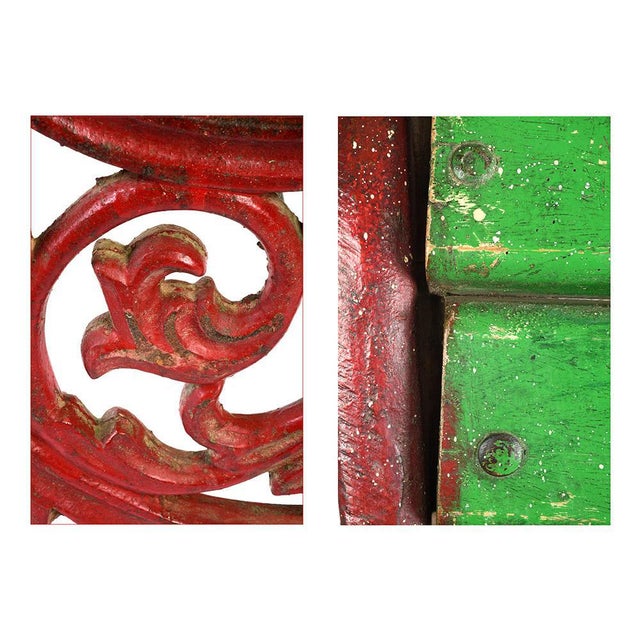 1940s Bench in Wood and Cast Iron with Green Patina, 1940s For Sale - Image 5 of 6