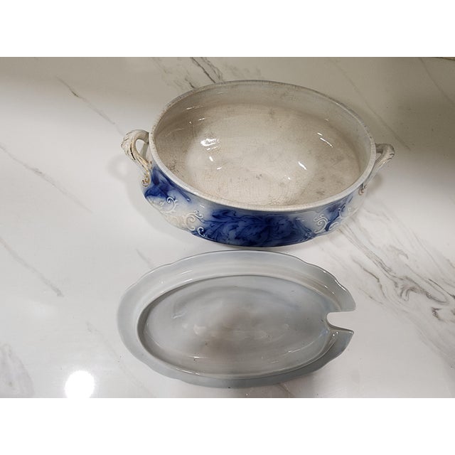 English Antique Flow Blue Lidded Serving Dish For Sale - Image 3 of 7