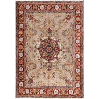 Central Medallion Design Tabriz Rug in Colorful Tones For Sale