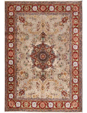 Central Medallion Design Tabriz Rug in Colorful Tones