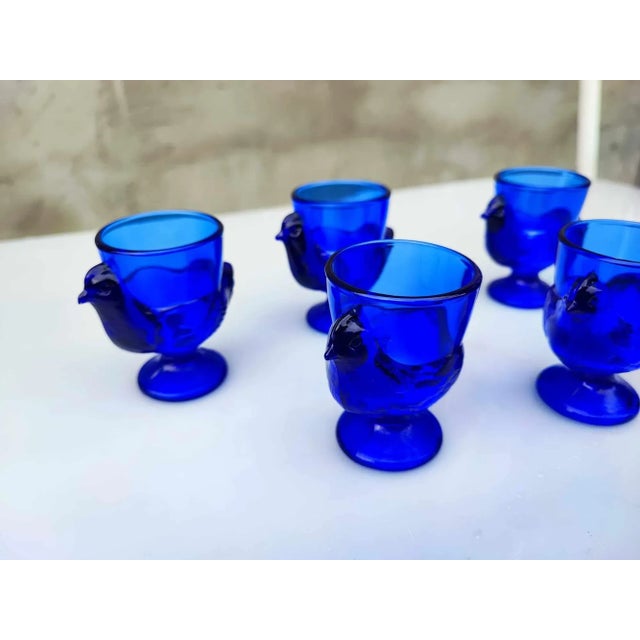 Vintage France Cobalt Blue Glass Chicken Egg Cups, dimensions: height 7 cm, diameter 4.8 cm. one piece in the spout in the...