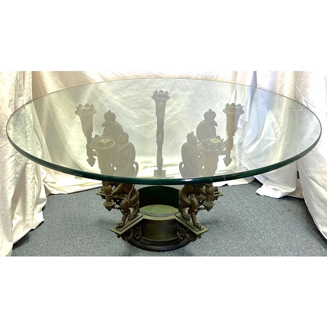 Metal Antique Architectural Salvage Bronze Regency Royal Lion Epergne Coffee Table For Sale - Image 7 of 13