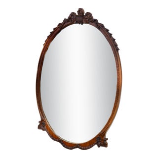 Satinwood Oval Wall Mirror Carved French Flower Basket Crest Decorative Frame For Sale