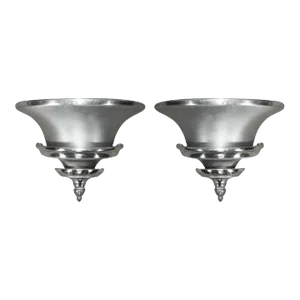 Set of 2 Vintage Brushed Aluminum Art Deco Demilune Wall Sconces in the Manner of Von Nessen