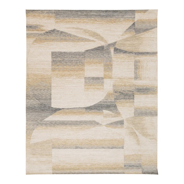 Modern Abstract Gridded Hand-Loomed Rug in Gray and Sand 8x10 For Sale