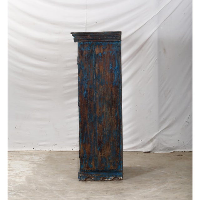 Indian Antique Indian Small Painted Teakwood Armoire For Sale - Image 3 of 7