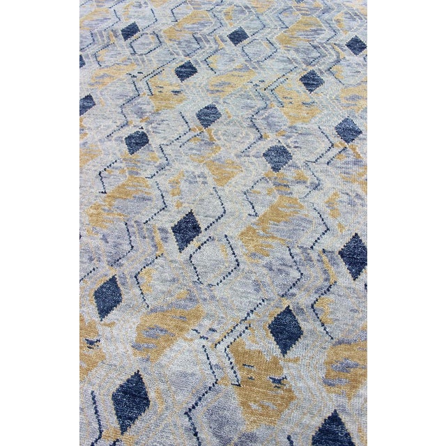 Modern Large Modern Geometric Rug in Blue, Gray and Warm Gold Tones 9'3" X 12'3" For Sale - Image 3 of 12