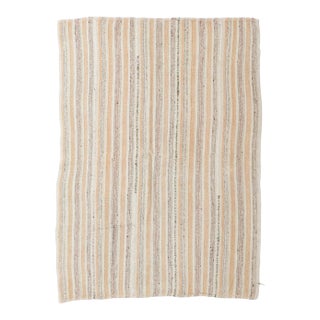 Striped Hemp Turkish Kilim Rug - 5`3″ X 6`11″ Ft. For Sale