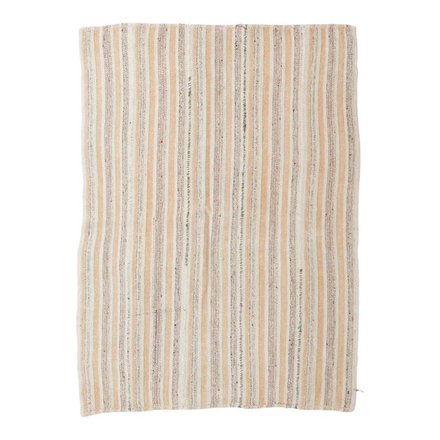 Striped Hemp Turkish Kilim Rug - 5`3″ X 6`11″ Ft. For Sale