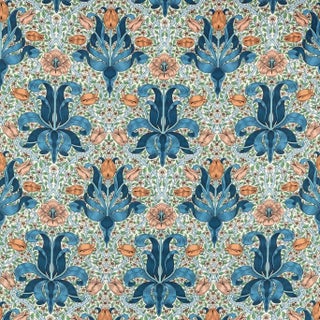 Morris & Co Spring Thicket Fabric in Paradise Blue/Peach - a Sample For Sale