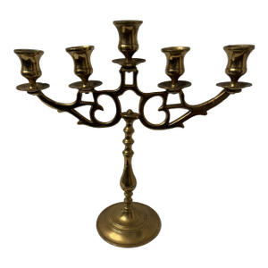Vintage Heavy Solid Brass 5-Arm Candleabra - Ornate Taper Candle Holder Centerpiece