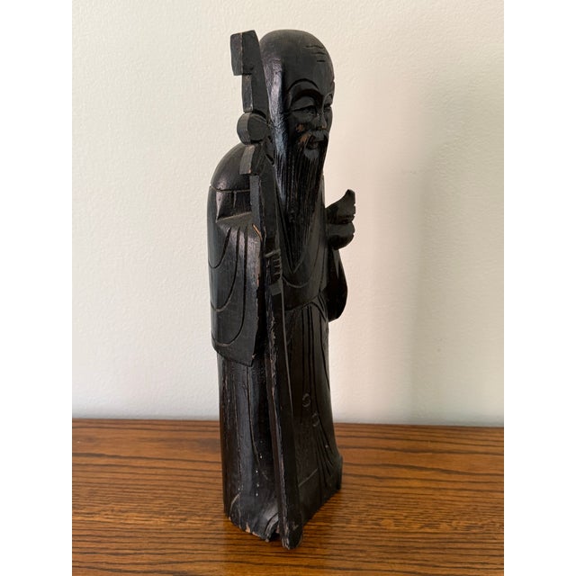 Large Antique Early 20th Century Chinese Wooden Shou Zing Statue, the Chinese God of Longevity For Sale - Image 4 of 12