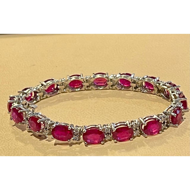 24 Carat Ruby & 1 Carat Diamond Affordable Tennis Bracelet 14 Karat White Gold For Sale - Image 9 of 18