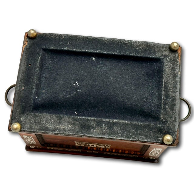 Outstanding Antique Victorian Rosewood Veneer Tea Caddy Box With Fancy Abalone Inlay Features - Circa 1870s For Sale - Image 14 of 18