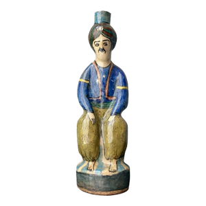 Mid–Late 19th Century Persian Qajar Dynasty Polychrome Fritware Figural Flask