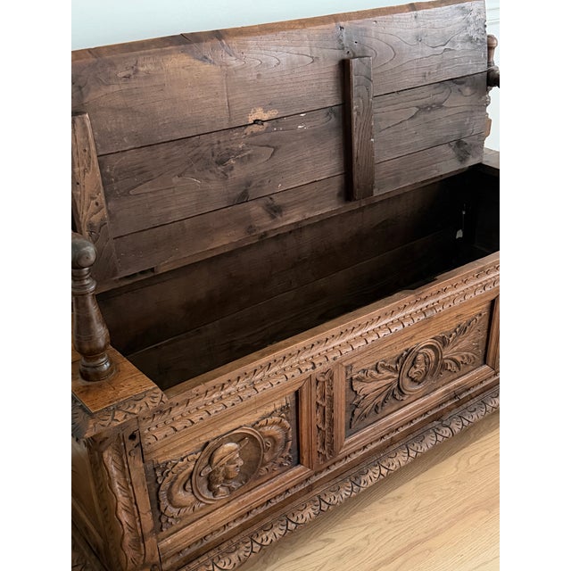 Wood Late 19th Century French Carved Oak Storage Bench / Coffre De Mariage For Sale - Image 7 of 9