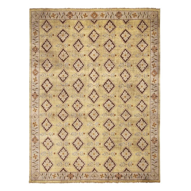 French Country Rug & Kilim Savonnerie Style Rug, Yellow, Cream Floral Pattern, 8x10 For Sale - Image 3 of 3