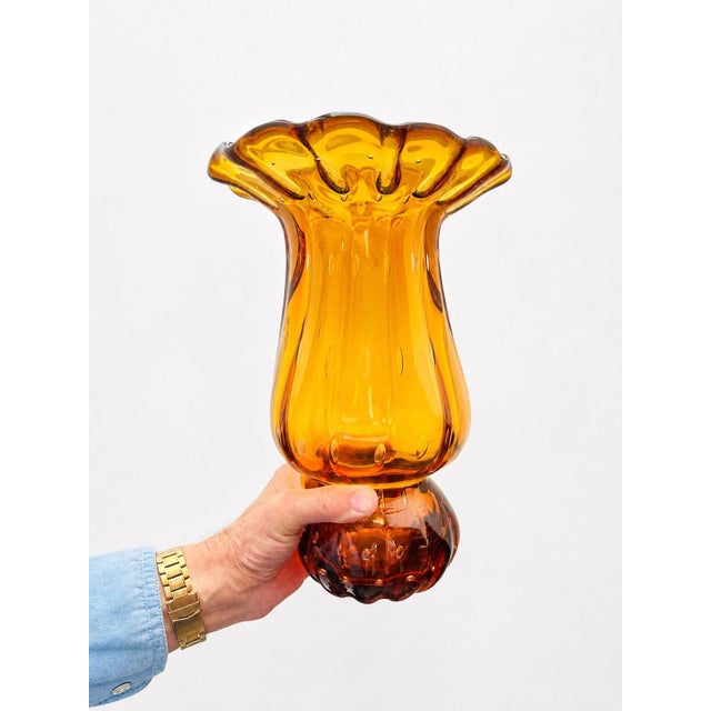 Vintage Amber Art Glass Vase from Egermann, Czechoslovakia, 1980s For Sale - Image 4 of 6