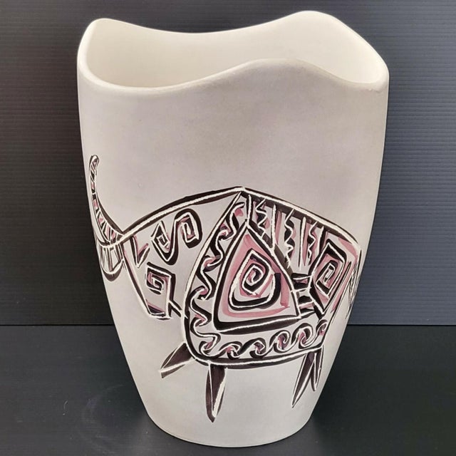 Vintage Ceramic Vase with Aurocha Motif attributed to Raymond Chastagnol, Vallauris, 1950s For Sale - Image 6 of 6
