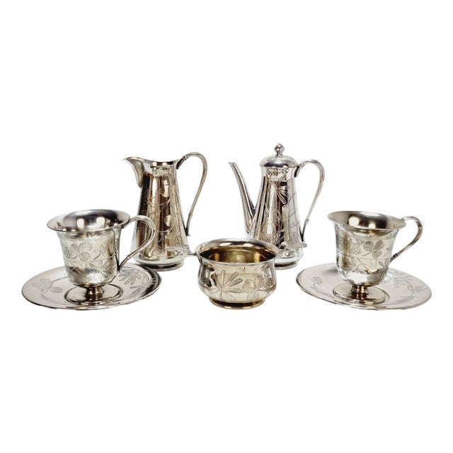 Art Nouveau Alpaca Silver Coffee Service, 1890s, Set of 7 For Sale
